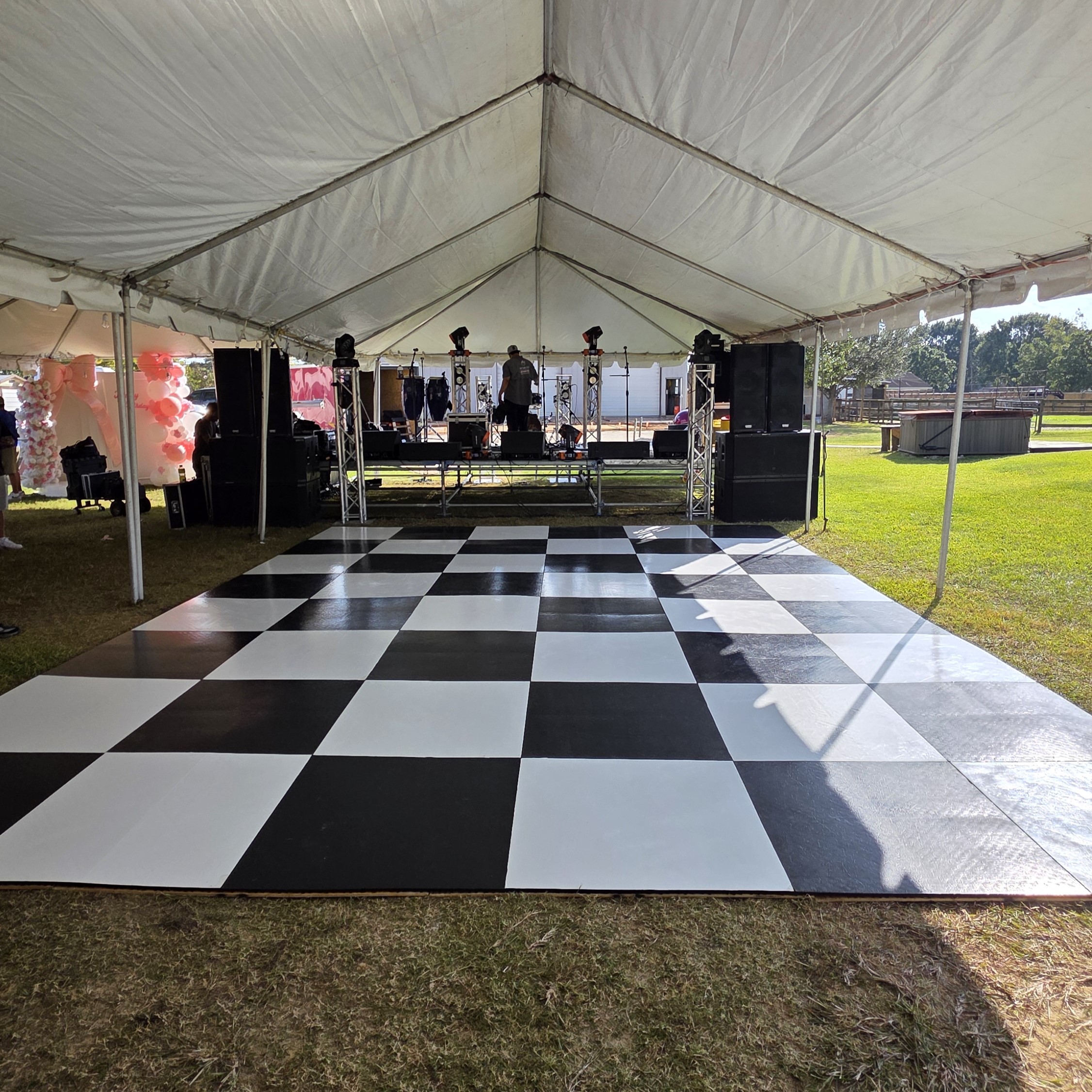Outdoor Dancefloor on Grass under Tent